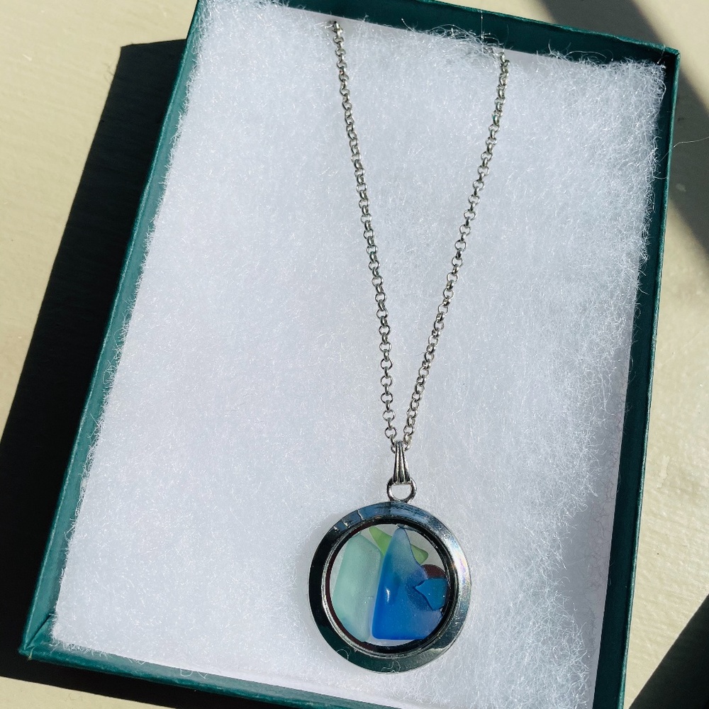 Silver Sea Glass Floating Locket Necklace